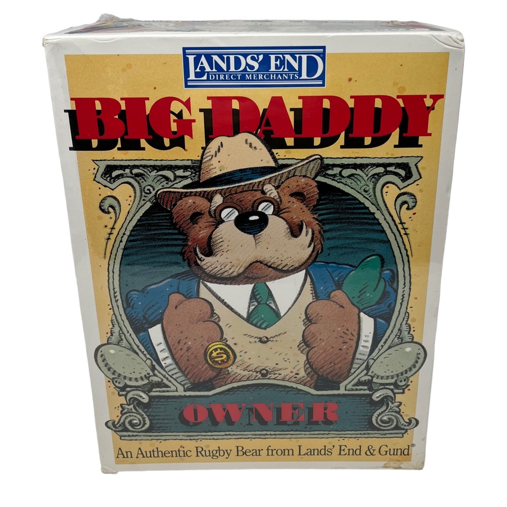 SEALED Lands' End Gund Big Daddy Rugby Owner Teddy Bear Boxed 12" Rugger 1926